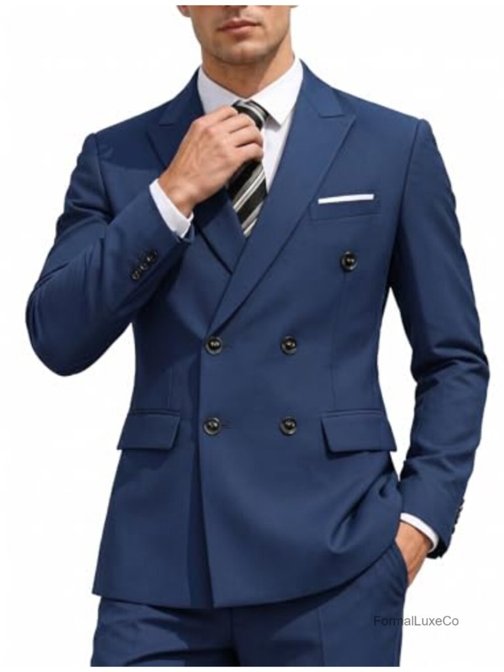 Men's 2 Piece Double Breasted Slim Fit Tuxedo Suit Set with Dress Pants